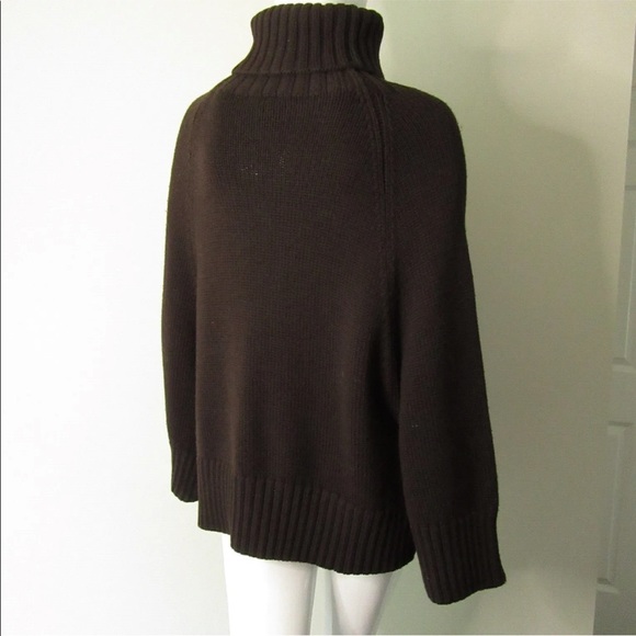 THEORY JULIET CHUNKY KNIT CHOCOLATE BROWN TURTLENECK PONCHO S EUC MINOR PILLING - Picture 7 of 8